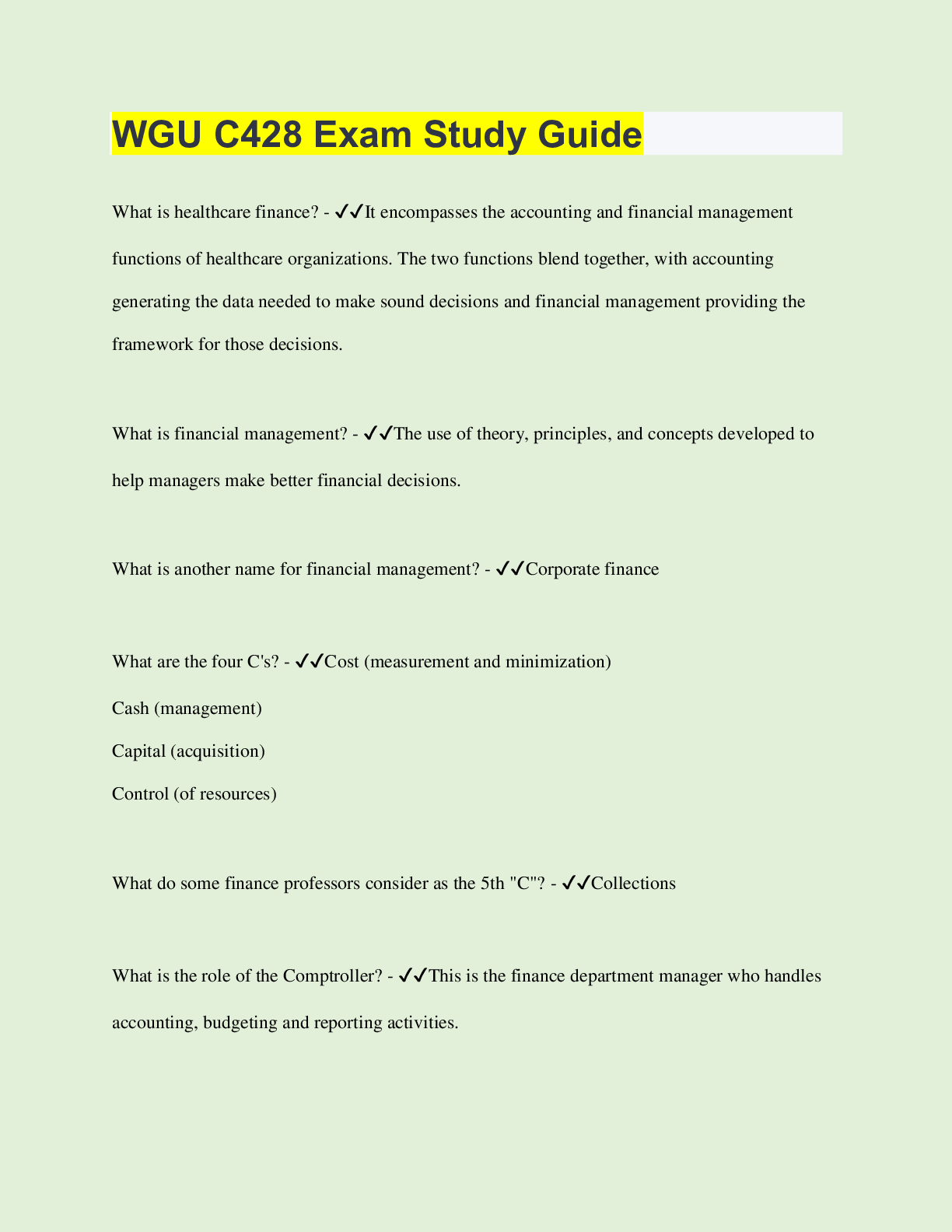 Preview of WGU C428 Exam Study Guide | Questions with 100% Correct Answers | Verified | Latest Update